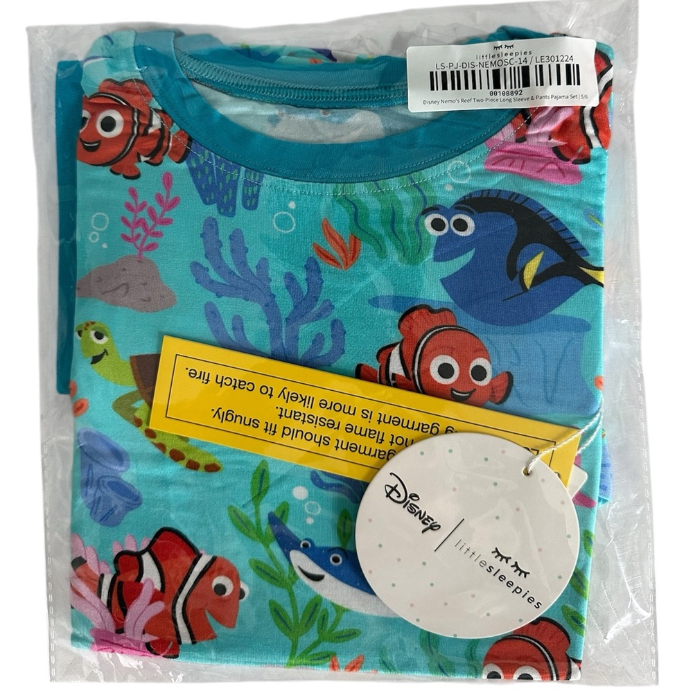 Little Sleepies Disney Nemo’s Reef Bamboo Pajama Set 2 Piece Size 5/6 NWT